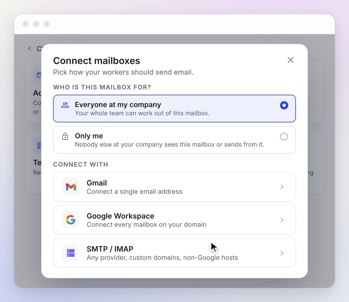 Connecting a Gmail mailbox and its sending settings