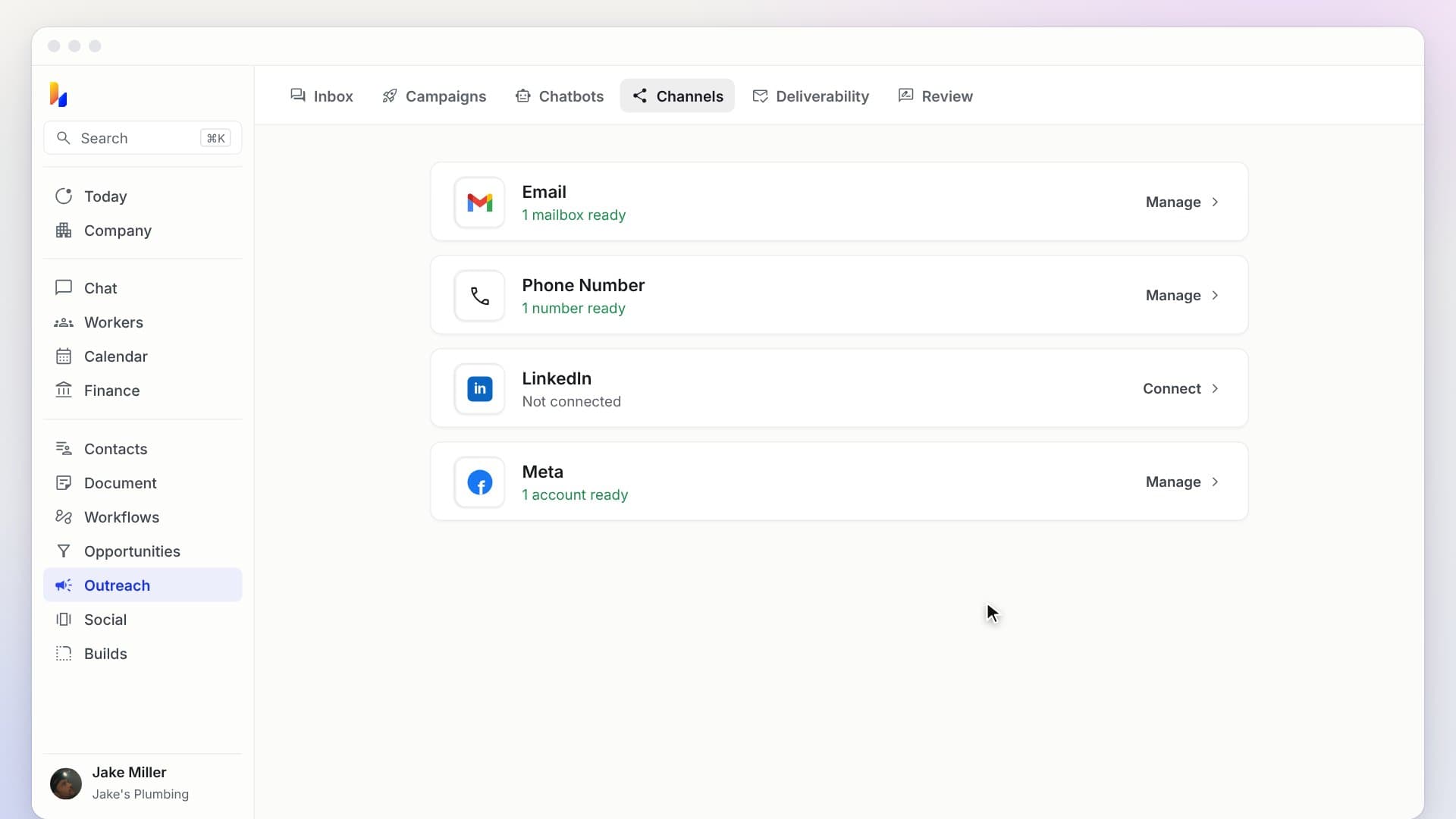 Connecting a LinkedIn account on the hiublue channels page