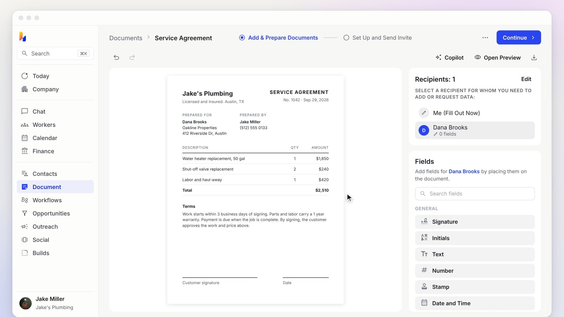 Placing signature fields on an agreement and sending it to sign