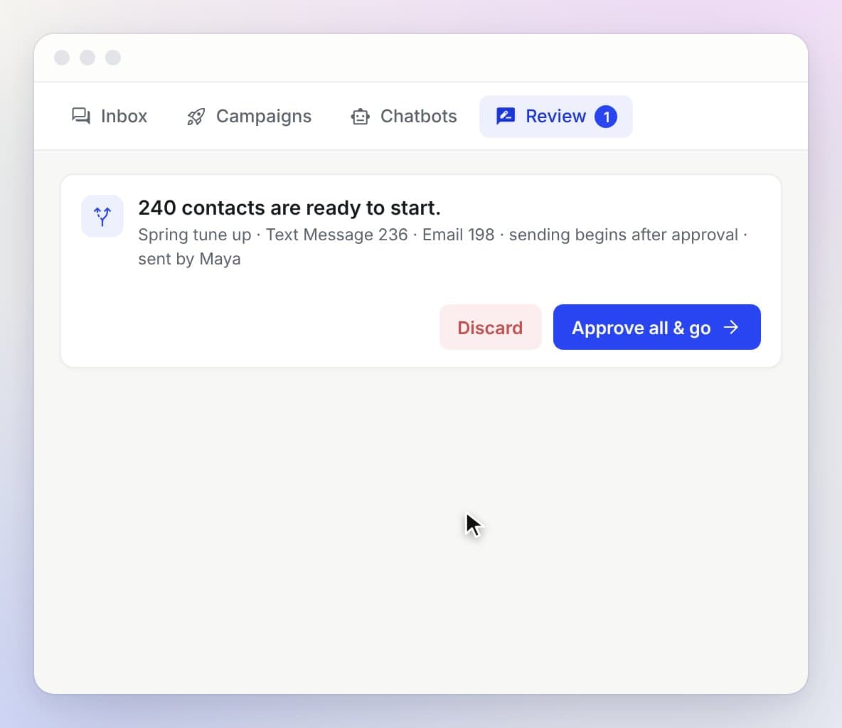 Approving held messages in the review queue