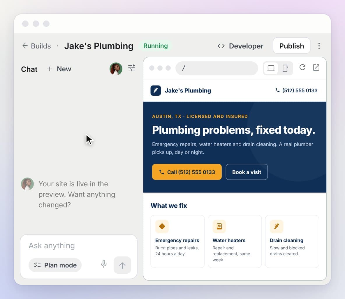 Asking for a change and the website preview updating