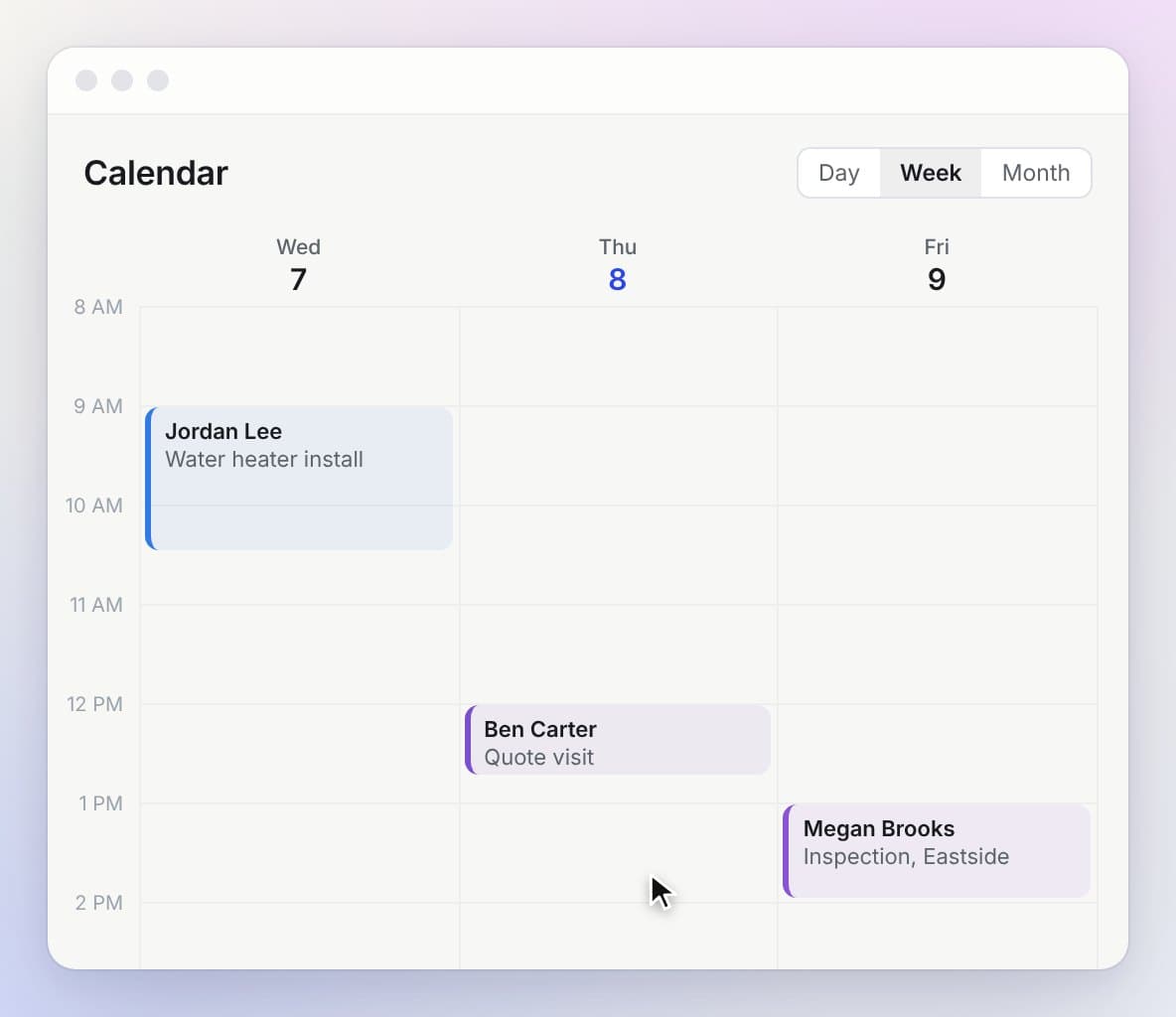 Maya booking an appointment onto the calendar