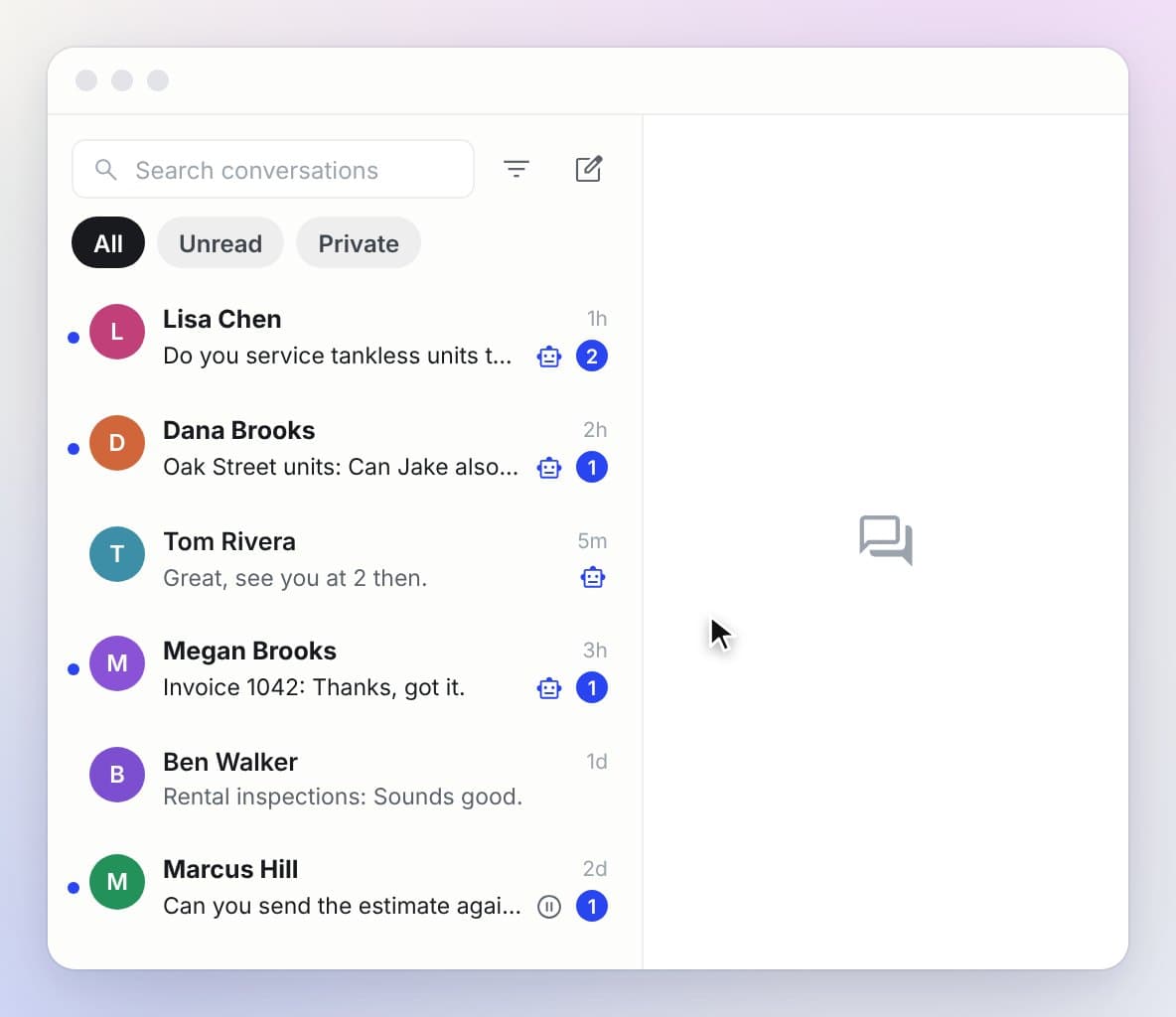 Filtering the inbox by channel and starred conversations