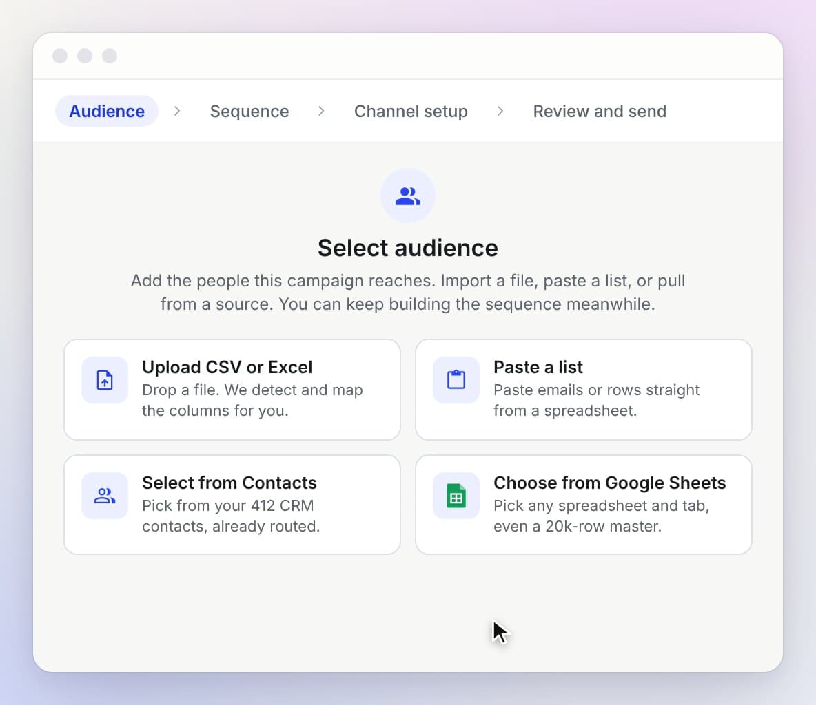 Choosing a Google Sheet as a campaign audience